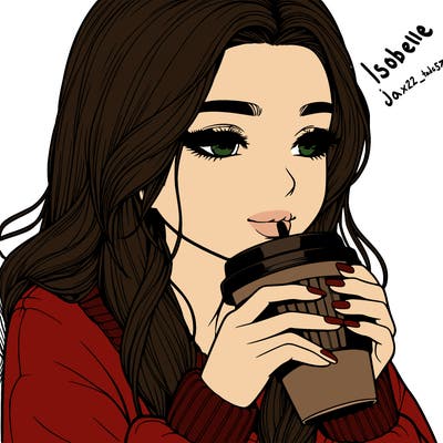 realistic girl drinking coffee