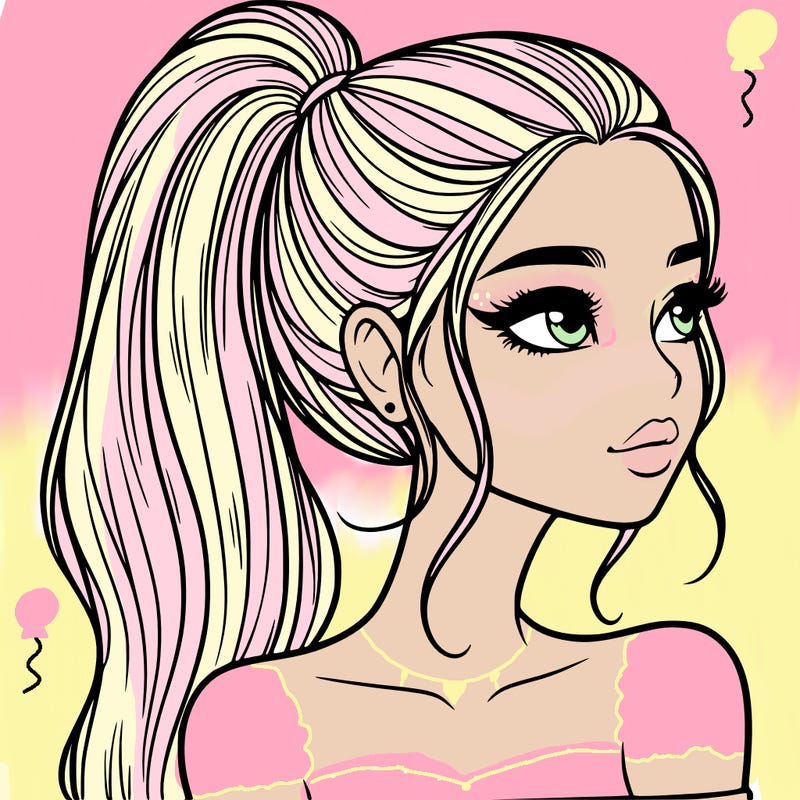 a beautiful and realistic girl with a high pony tail