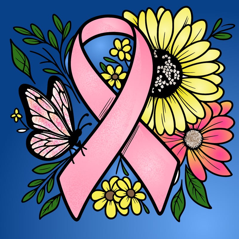 cancer awareness symbol with flowers and butterflies
