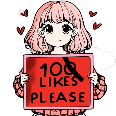 a girl holding a sign saying 100 likes please