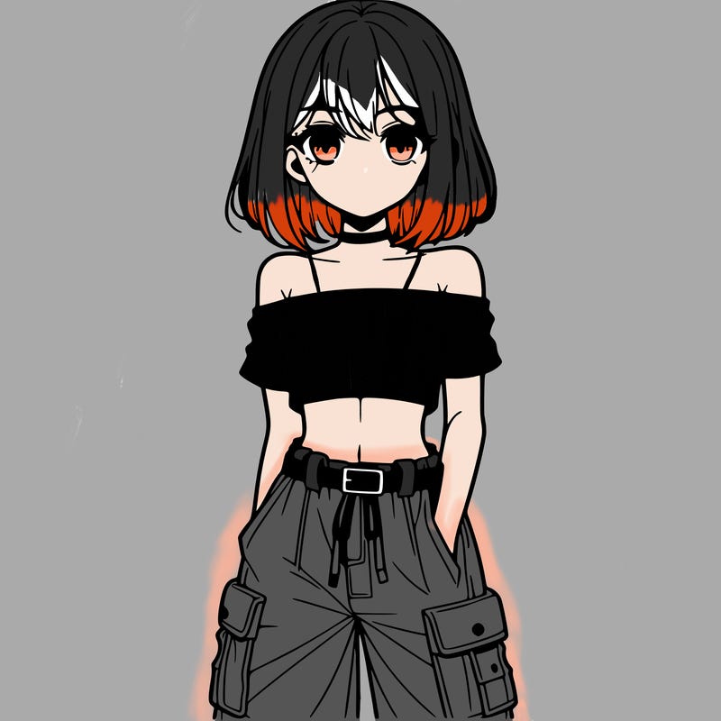 manga girl in cargo pants and crop top