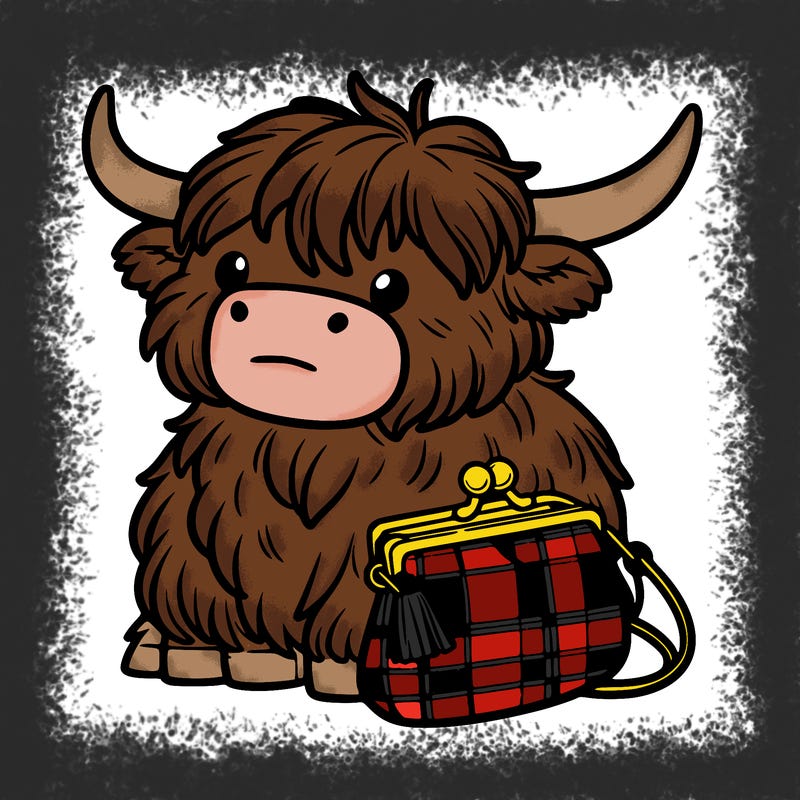 highland cow in a purse