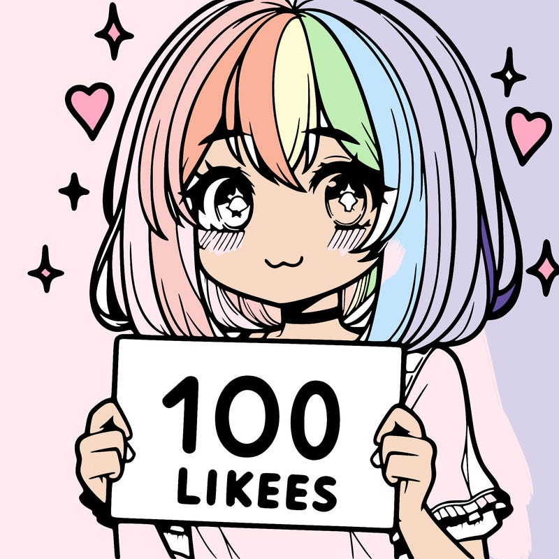 anima girl holding a 100 likes sign in her hand