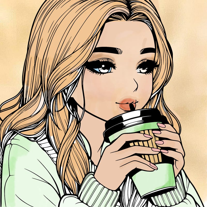 realistic girl drinking coffee