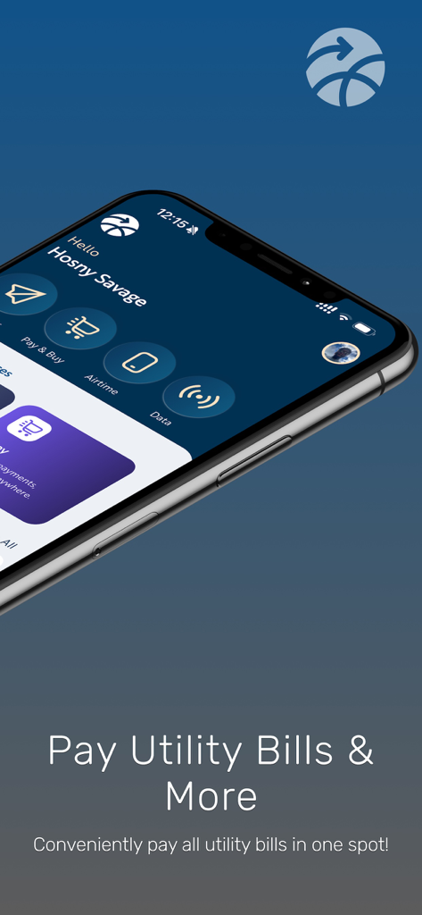 Transflow Mobile app screen for paying utility bills and buying mobile data
