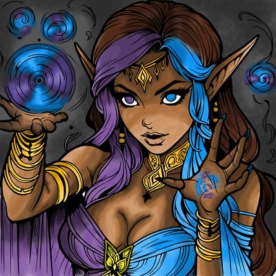 realistic scary beautiful elf sorceress casting spell