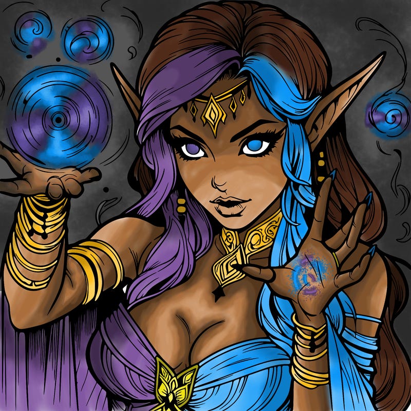 realistic scary beautiful elf sorceress casting spell
