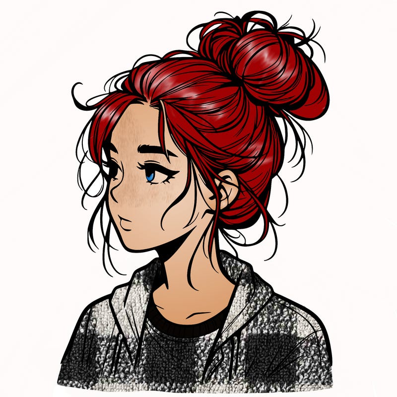 realistic teenage girl with a messy bun
