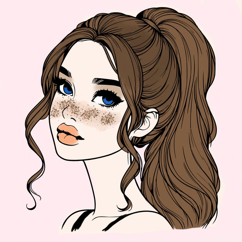 realistic girl with a ponytail on her hair and lips