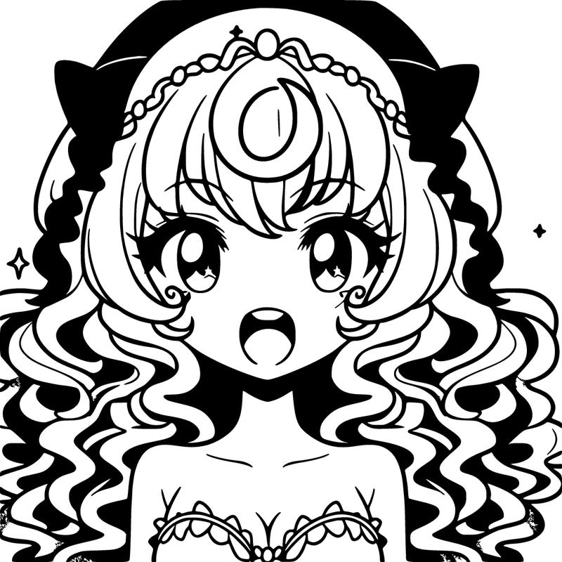 a night princess with curly hair and very beautiful with a mouth in anime
