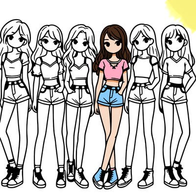 a group of girls wearing crop tops and shorts