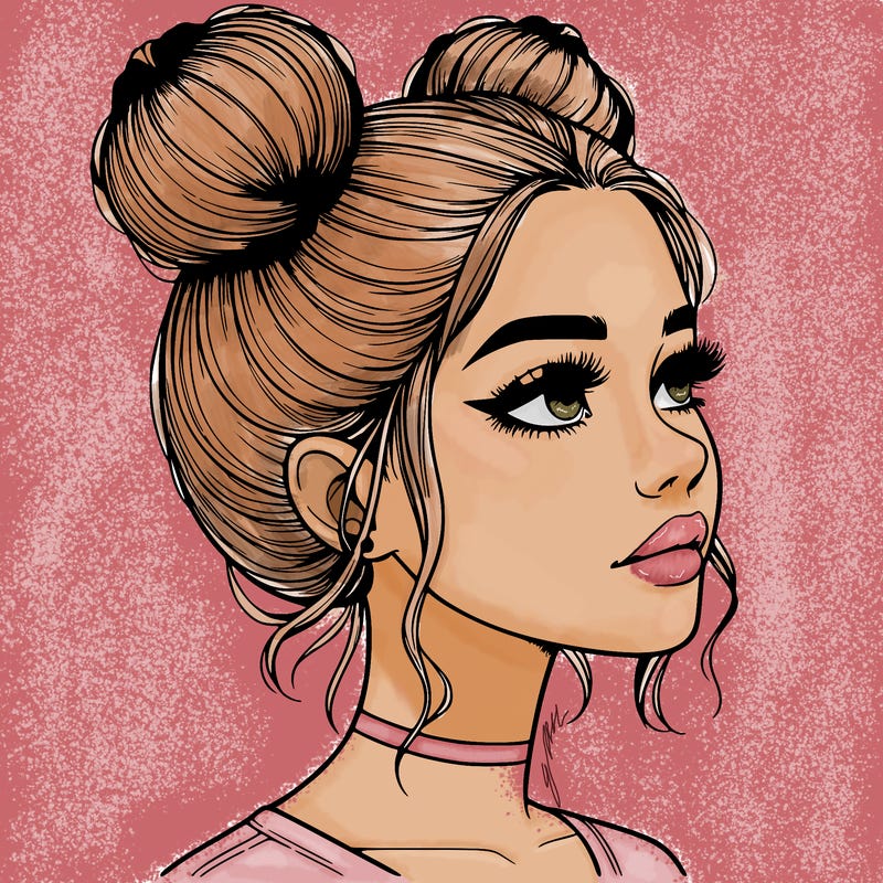 realistic girl with buns on the top of her head