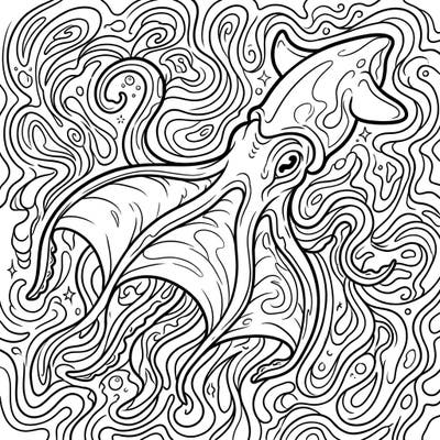 Embark on a mind-bending journey with this unique vampire squid, presented in an intricate psychedelic style. Its deep-sea mystery meets a world of swirling patterns, waiting for your vibrant touch.