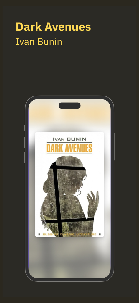 MyBook: books and audiobooks - MyBook app showing the book cover for Dark Avenues by Ivan Bunin on a mobile device.