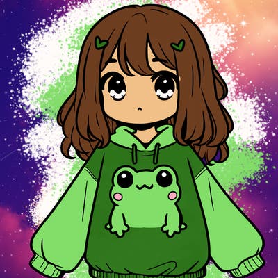 girl wearing frogging sweatshirt