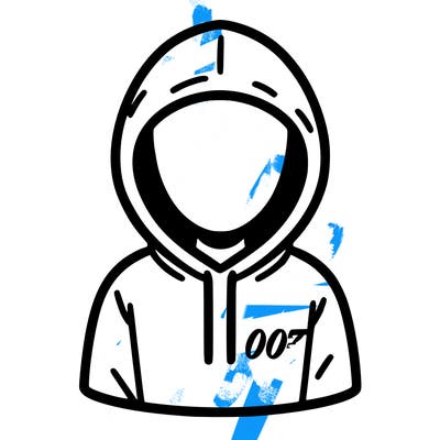a person with non face waering a hoodie with a small 007 symbol