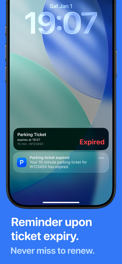 iPhone lock screen showing a notification for an expired parking ticket from the Parking Zones Vienna app