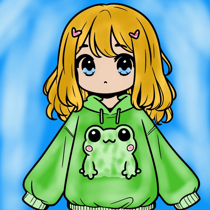girl wearing frogging sweatshirt
