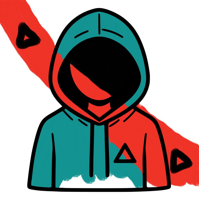 a person with non face waering a hoodie with a small triangle symbol