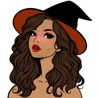 realistic witch girl with wavy hair and lips