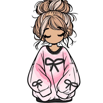 girl with baggy sweatshirt and messy bun