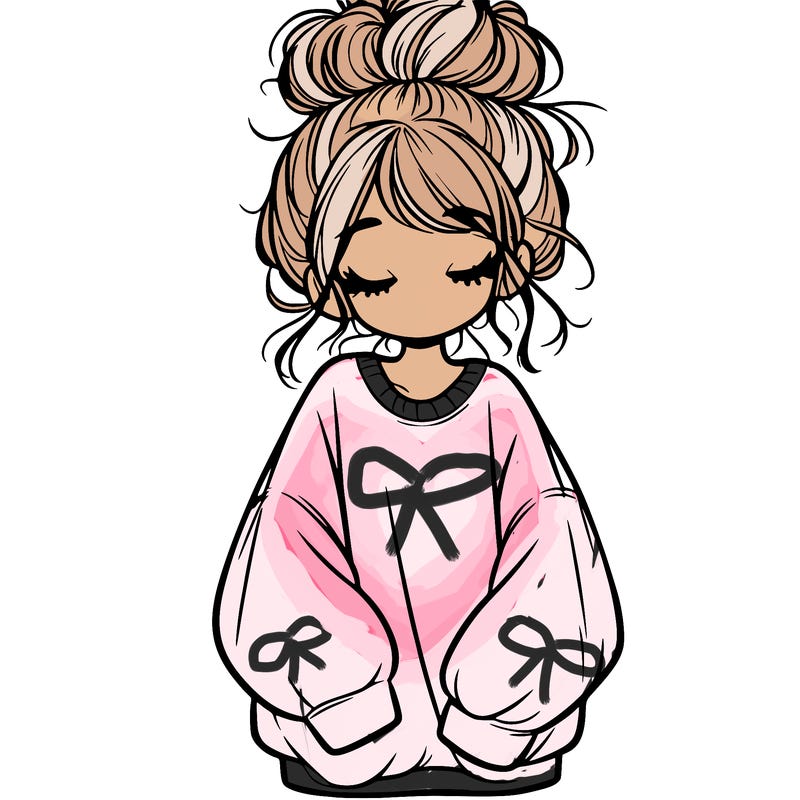girl with baggy sweatshirt and messy bun