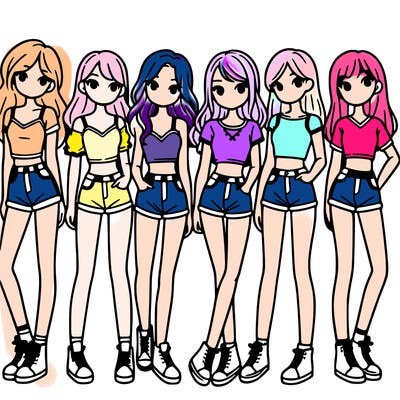 a group of girls wearing crop tops and shorts