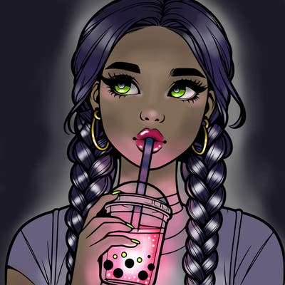 realistic girl with braided hair drinking boba