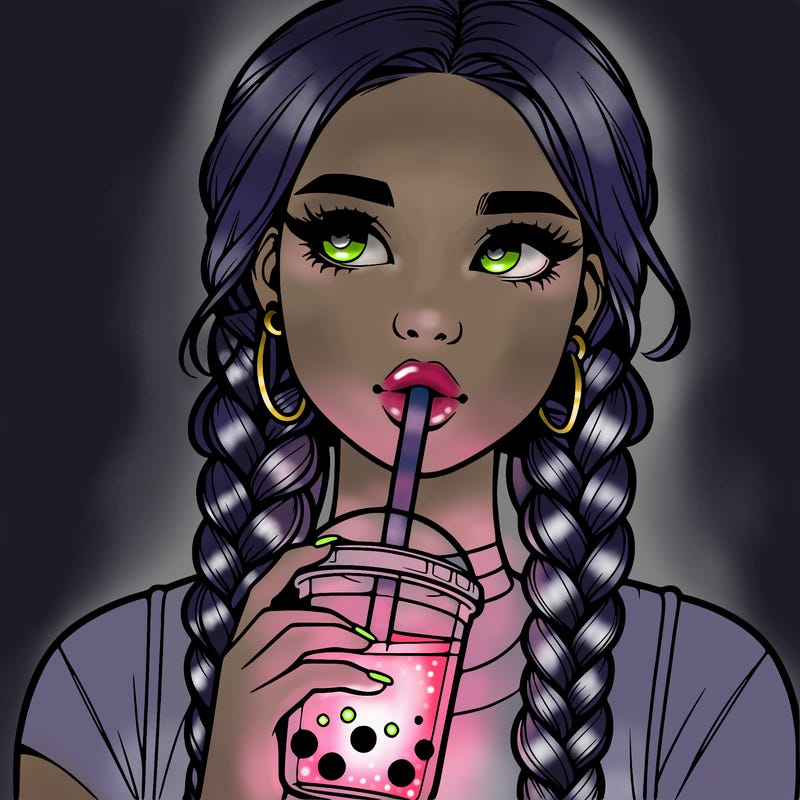 realistic girl with braided hair drinking boba