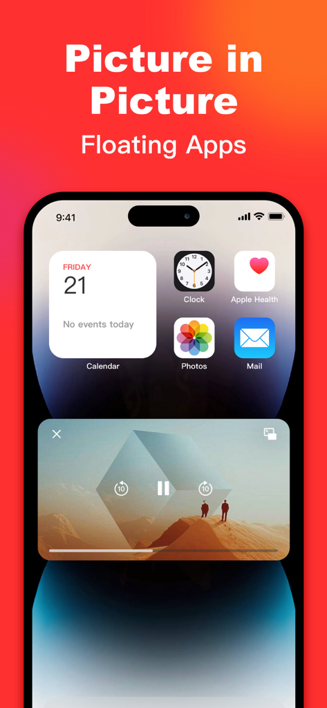 PiP Splitwareマルチタスク機能を使用して、フローティングビデオウィンドウを表示しているiPhoneのホーム画面。