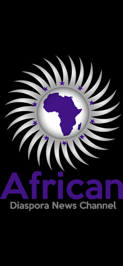 African Diaspora News Channel - Official logo of the African Diaspora News Channel featuring a purple silhouette of the African continent inside a silver sunburst