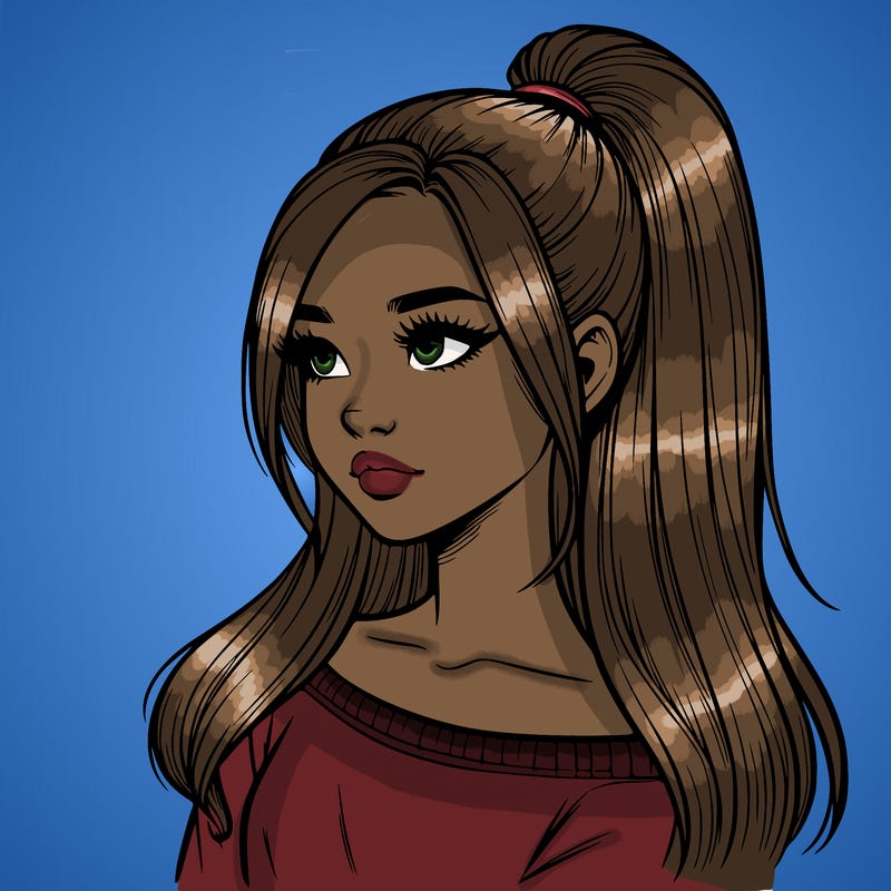 realistic girl with a high ponytail