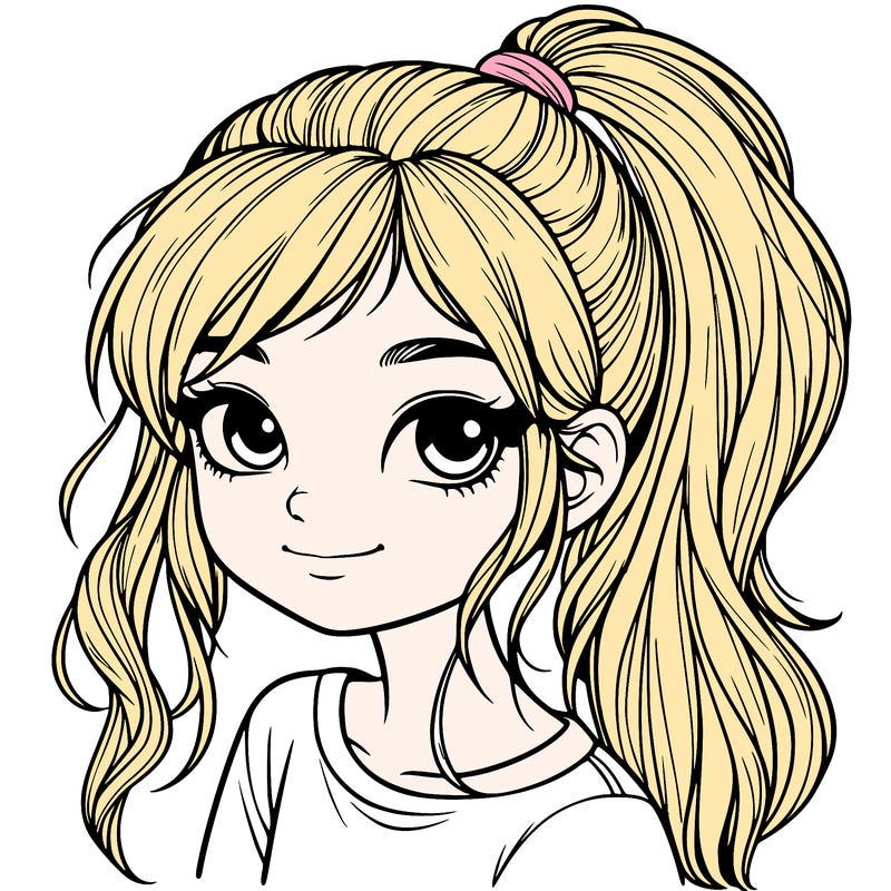 realistic girl with ponytail