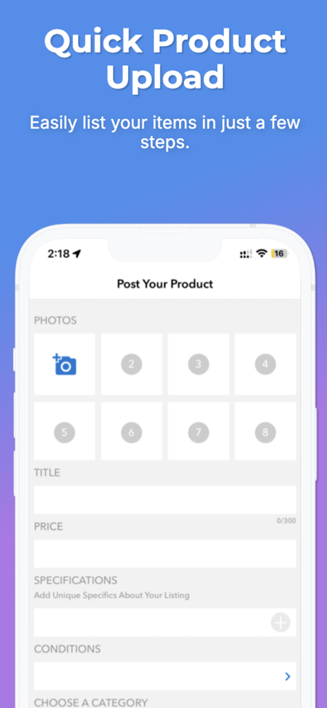 Island Xchange app screen for quick product upload