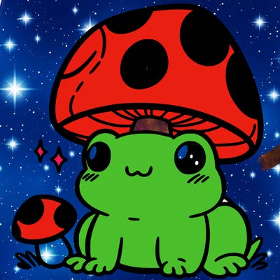 a cute frog with a mushroom hat