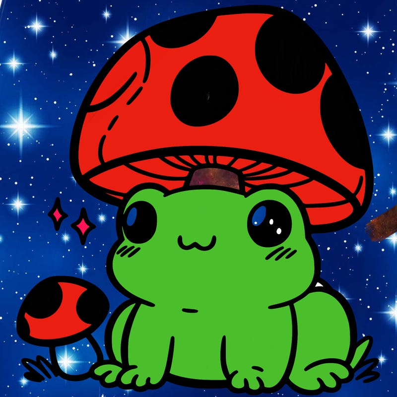 a cute frog with a mushroom hat