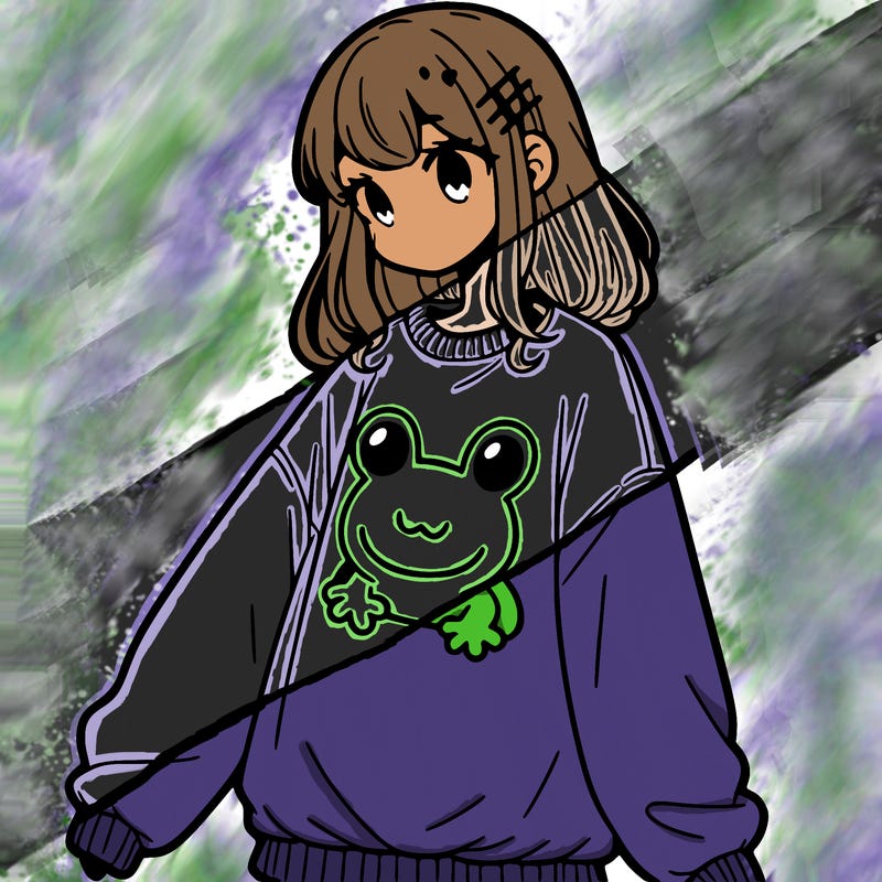 girl wearing frogging sweatshirt
