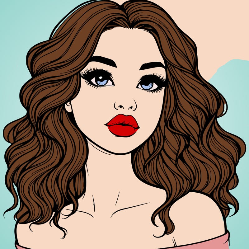realistic girl with wavy hair and lips