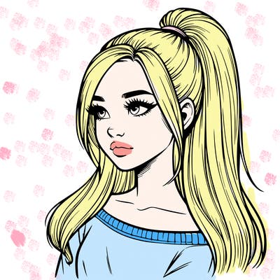 realistic girl with a high ponytail