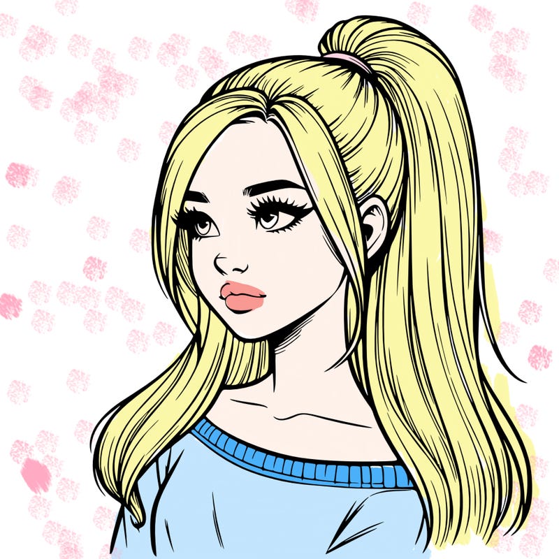 realistic girl with a high ponytail