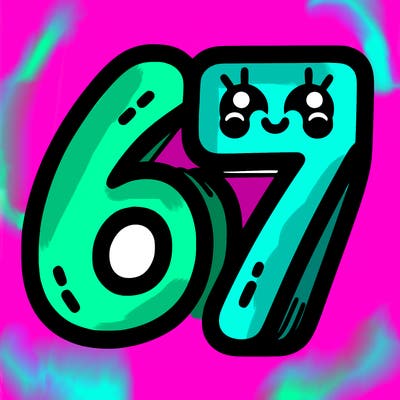 the numbers 67