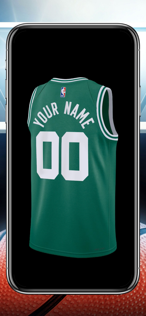 Make Your Basketball Jersey - Personalized green basketball jersey with custom name and number shown on a mobile device