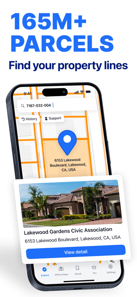 LandMap app interface showing property boundaries and parcel data on a smartphone.