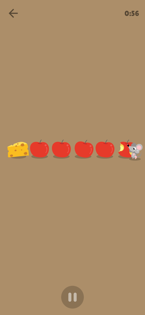 Visual countdown timer showing a cute mouse eating apples towards a piece of cheese