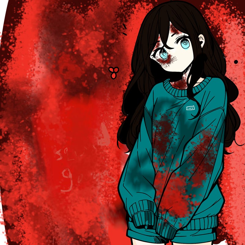 manga teen girl  in a sweater and baggy pants