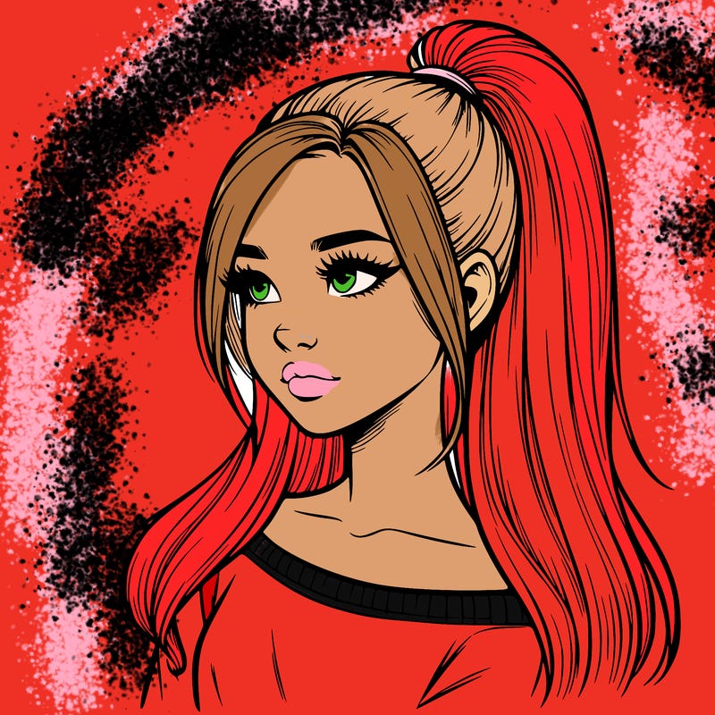 realistic girl with a high ponytail