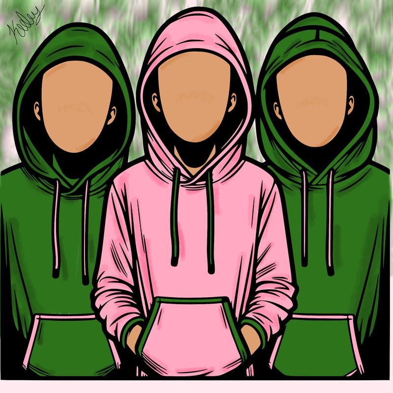 3 faceless people in  hoodies