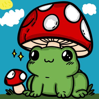 a cute frog with a mushroom hat