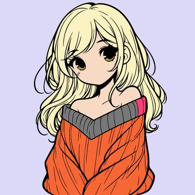shy pretty girl wearing a sweater that is falling off one shoulder portrait