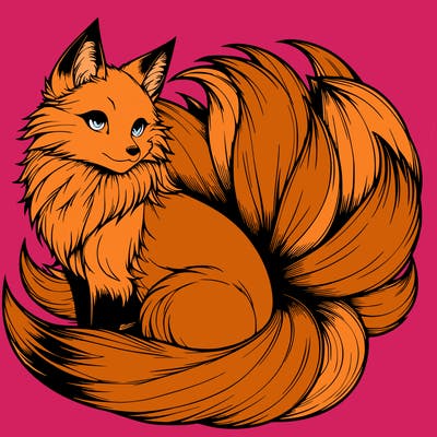 realistic detailed 9 tailed anime fox